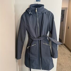 Guess black Belted soft shell long Jacket gold hardware